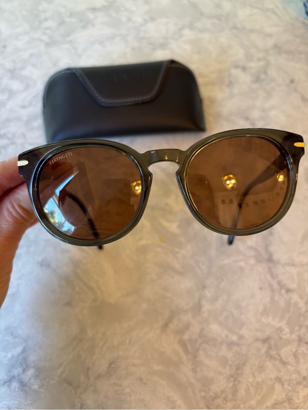 Serengeti Olive Green Round Sunglasses with Brown Lenses